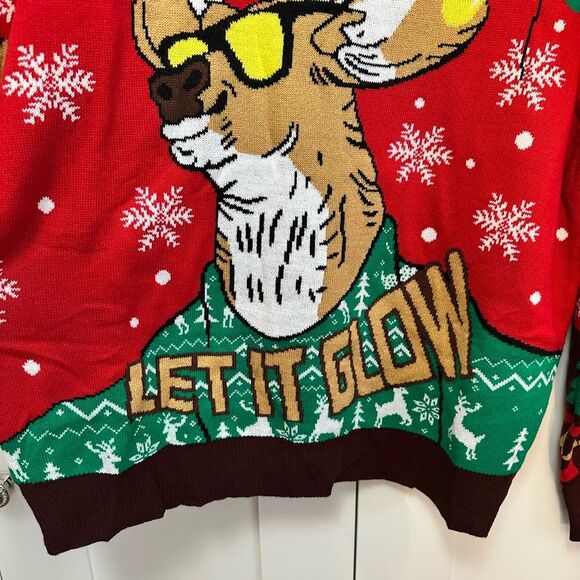 Men’s Festive Reindeer Ugly Christmas Sweater “Let It Glow” Sz LG NEW! - Picture 3 of 5